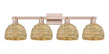 Innovations Lighting 716-4W-AC-RBD-8-NAT - Woven Rattan - 4 Light - 35 inch - Antique Copper - Bath Vanity Light