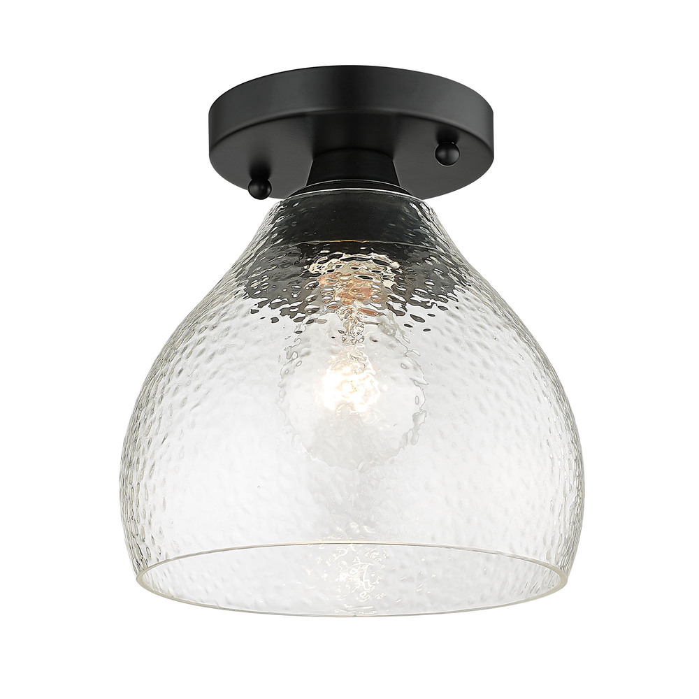 Ariella Small Pendant in Matte Black with Hammered Clear Glass