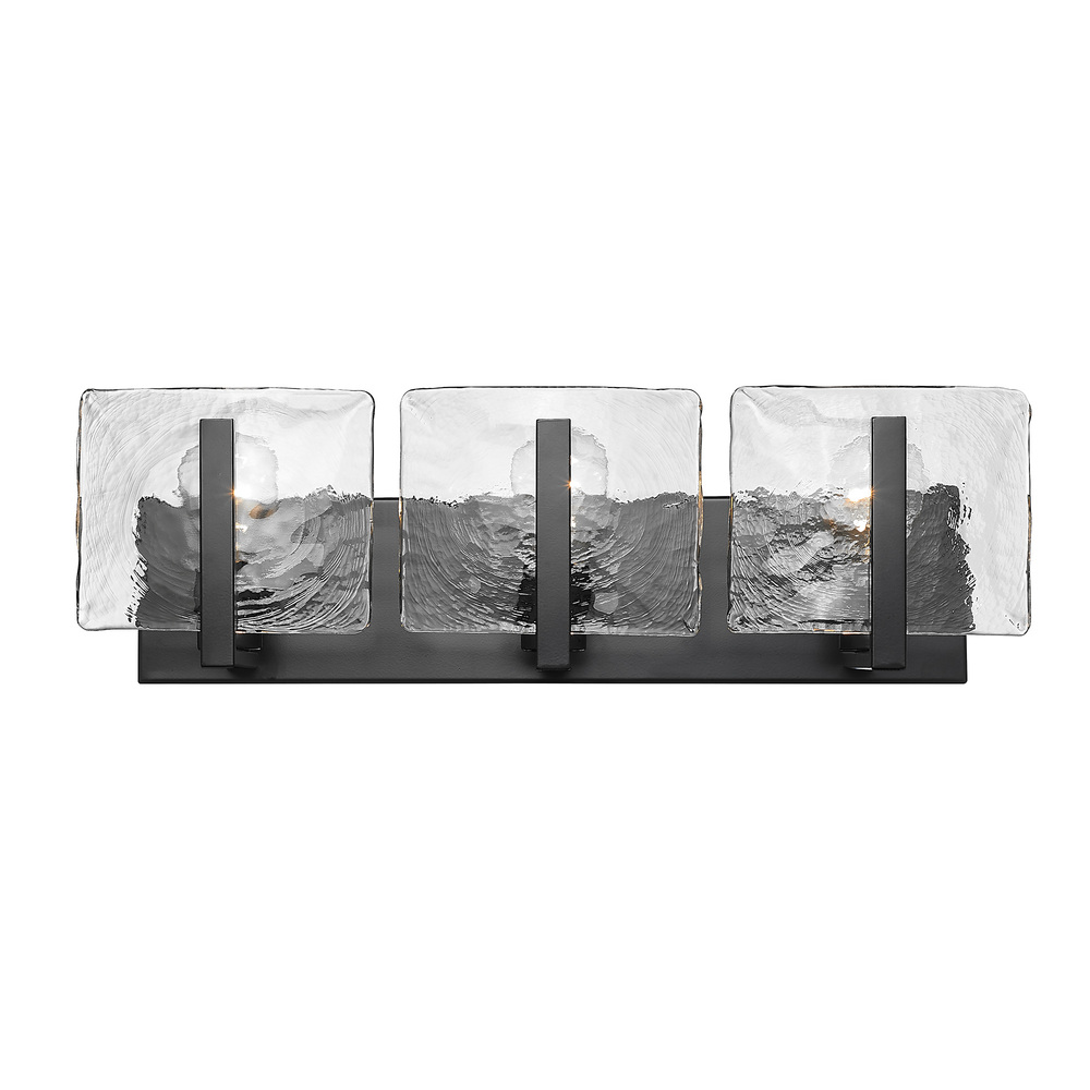 Aenon 3-Light Bath Vanity in Matte Black with Hammered Water Glass Shade