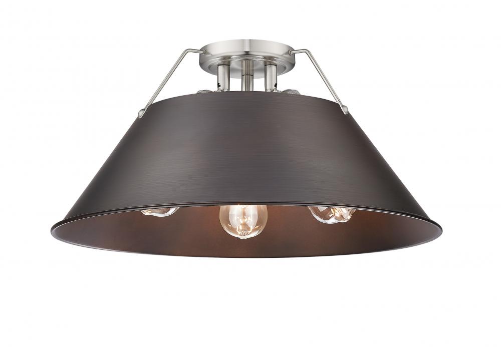 Orwell PW 3 Light Flush Mount in Pewter with Rubbed Bronze shade