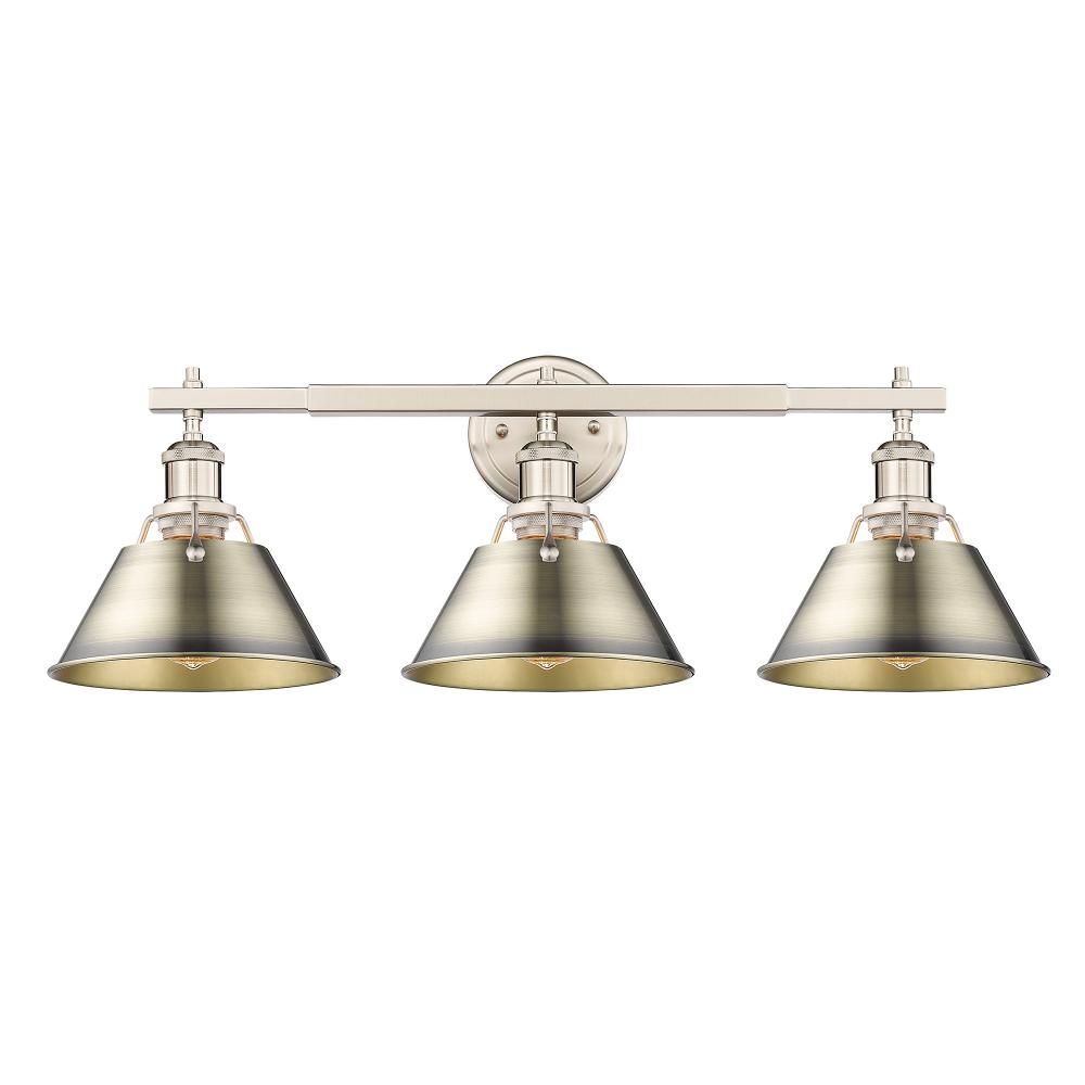 Orwell PW 3 Light Bath Vanity in Pewter with Aged Brass shades