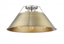Golden 3306-3FM PW-AB - Orwell PW 3 Light Flush Mount in Pewter with Aged Brass shade