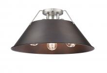 Golden 3306-3FM PW-RBZ - Orwell PW 3 Light Flush Mount in Pewter with Rubbed Bronze shade