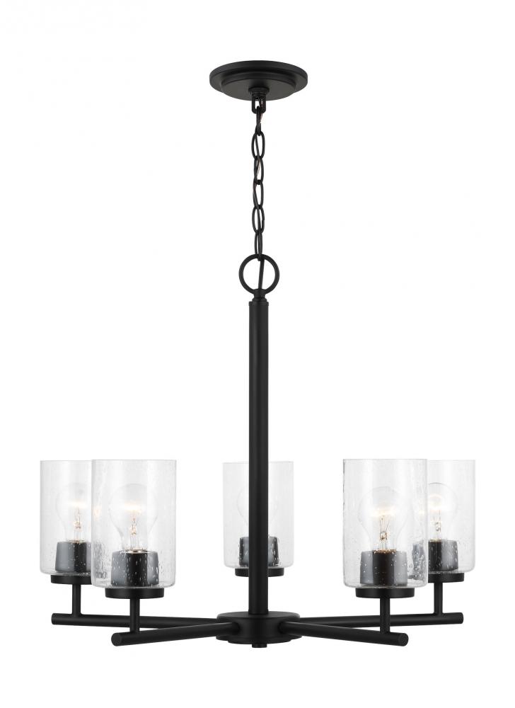 Oslo indoor dimmable 5-light chandelier in a midnight black finish with a clear seeded glass shade