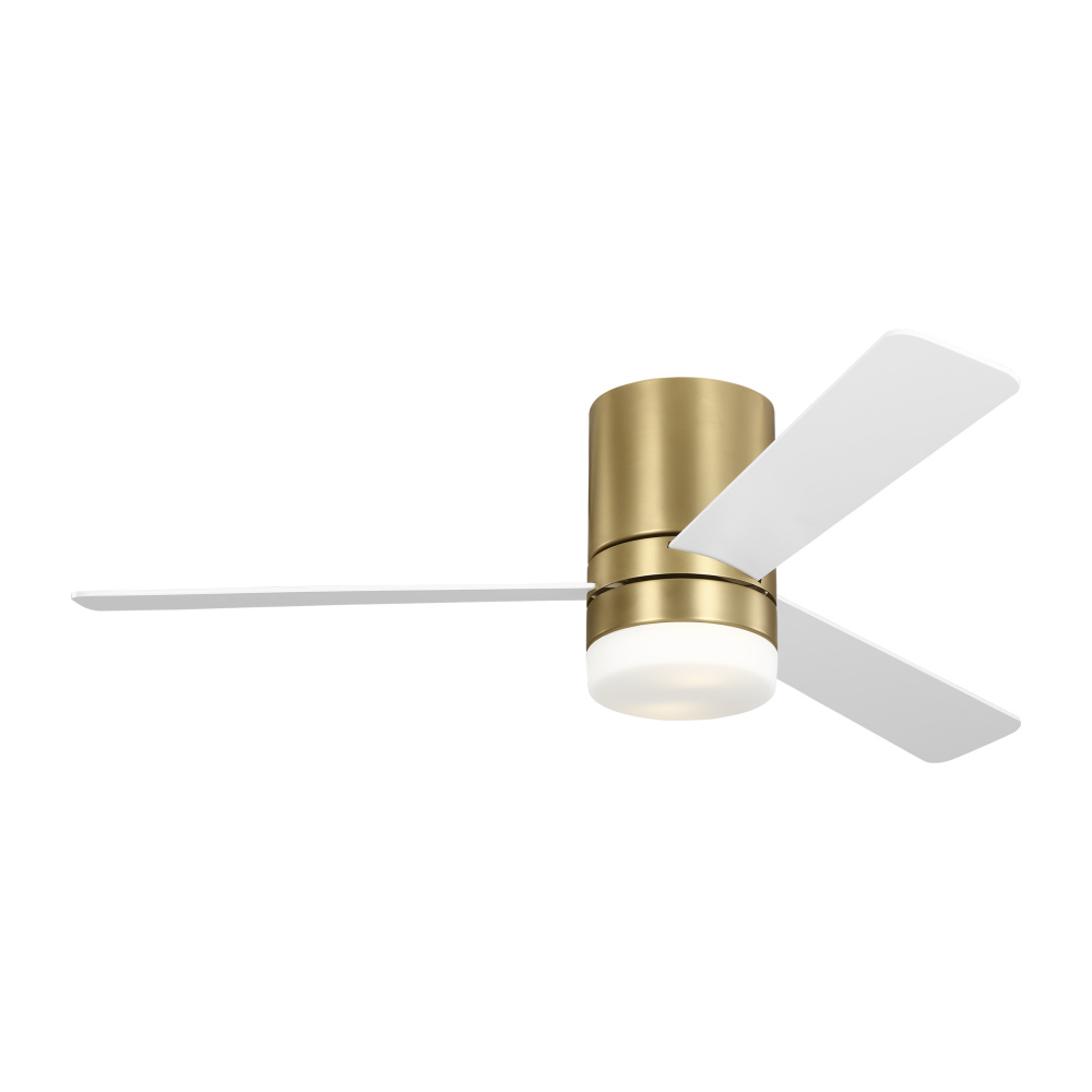 Era 52 Hugger LED Ceiling Fan in Burnished Brass with Matte White Blades and Light Kit