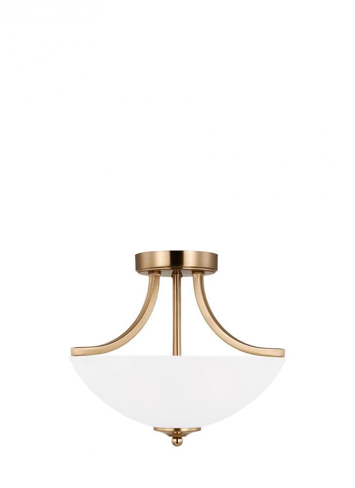 Geary traditional indoor dimmable small 2-light satin brass finish semi-flush convertible pendant wi