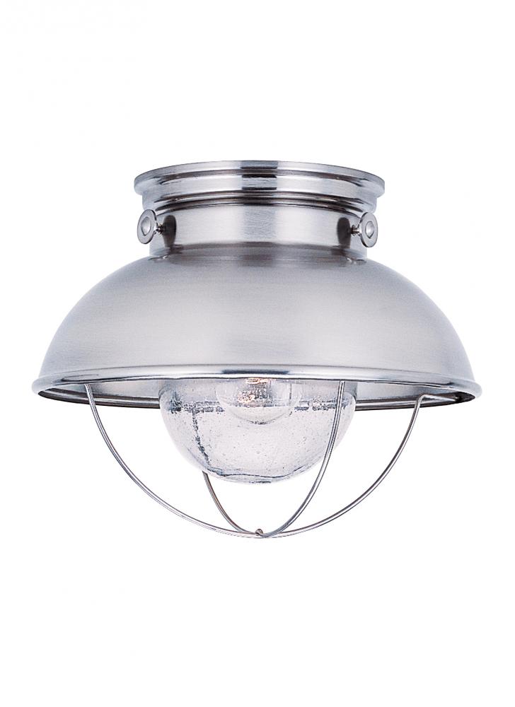 Sebring transitional 1-light outdoor exterior ceiling flush mount in brushed stainless silver finish