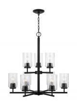 Generation Lighting 31172-112 - Oslo indoor dimmable 9-light chandelier in a midnight black finish with a clear seeded glass shade