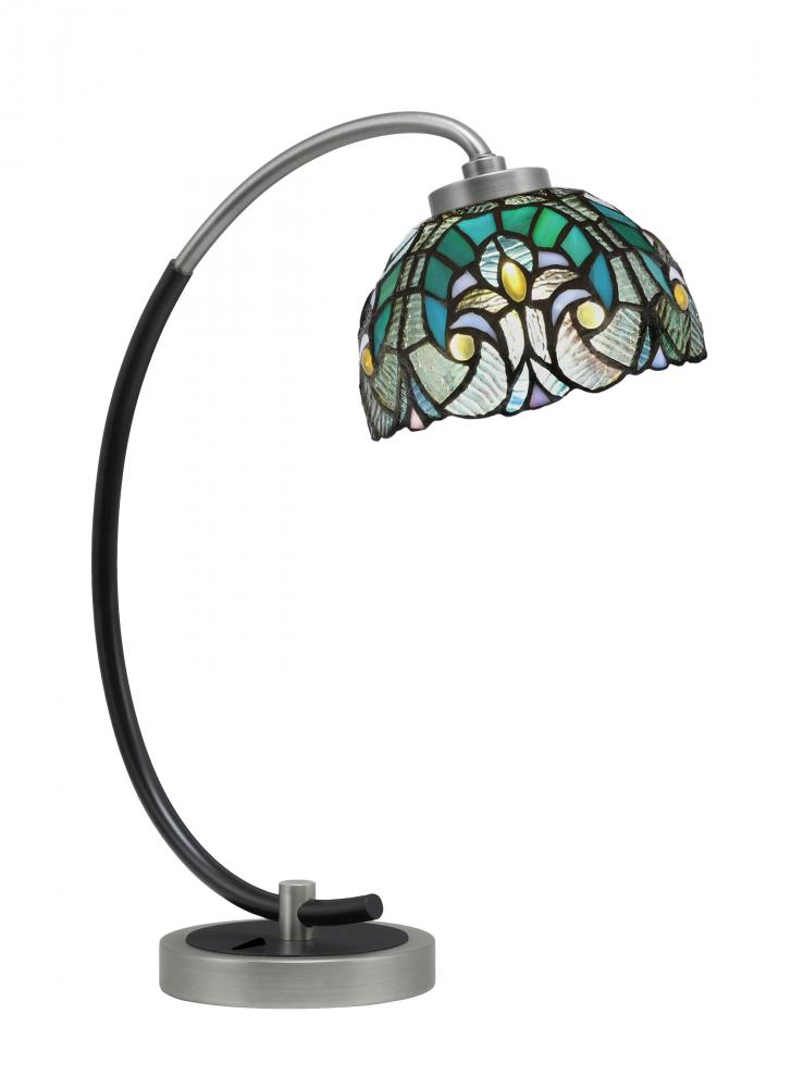 Desk Lamp, Graphite & Matte Black Finish, 7" Turquoise Cypress Art Glass