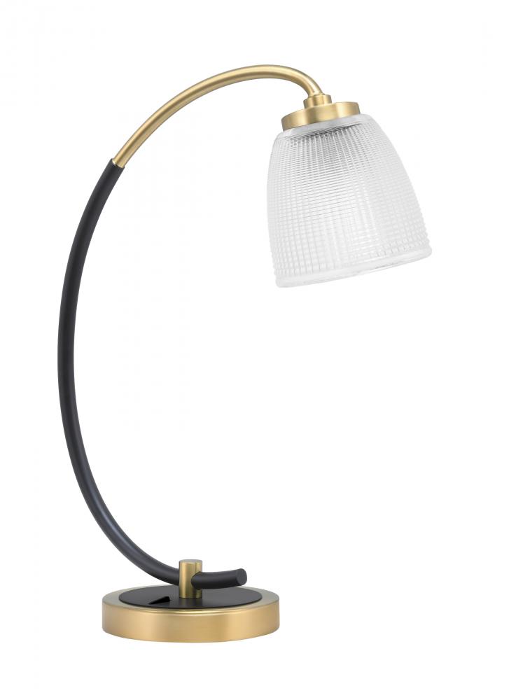 Desk Lamp, Matte Black & New Age Brass Finish, 5" Clear Ribbed Glass