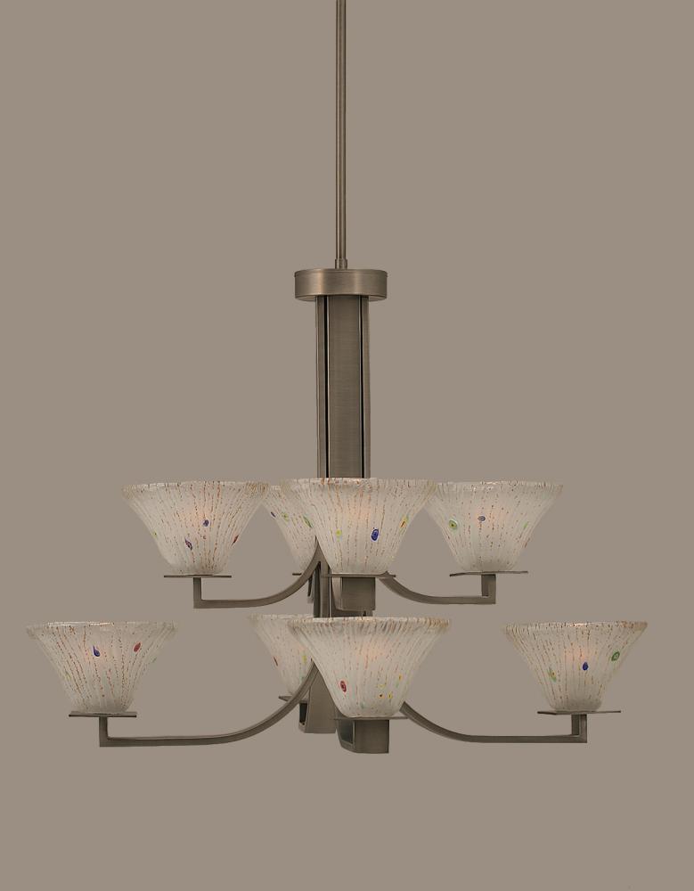 Eight Light Frosted Crystal Glass Graphite Up Chandelier