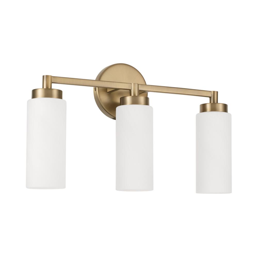 3-Light Cylindrical Vanity in Aged Brass with Faux Alabaster Glass