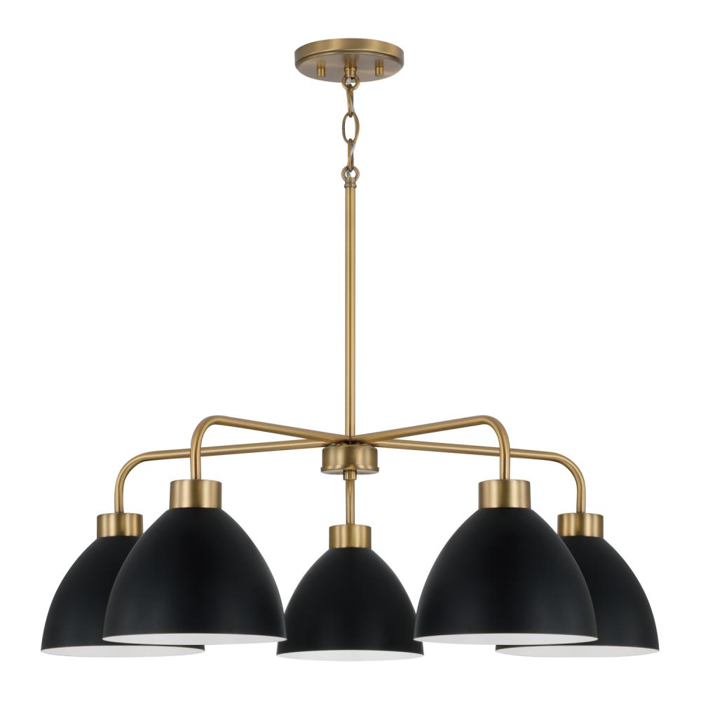 5-Light Chandelier in Aged Brass and Black