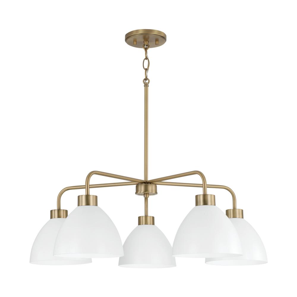5-Light Chandelier in Aged Brass and White