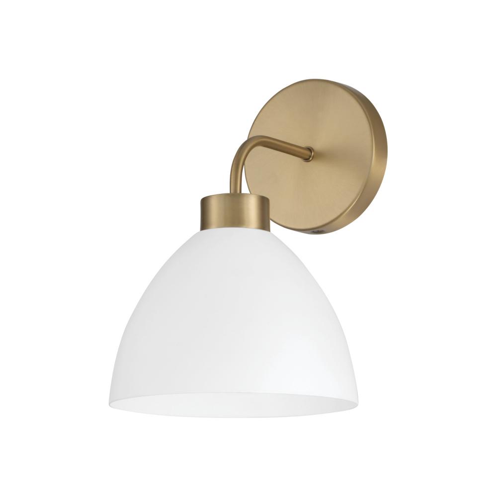 1-Light Sconce in Aged Brass and White