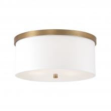 Capital 2015AD-480 - 3-Light Flush Mount in Aged Brass - White Fabric Drum Shade with Diffuser