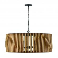 Capital 344664WK - 32.25"W x 14.5"H 6-Light Pendant Handcrafted of Light-Stained Wood and Matte Black Frame