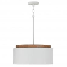 Capital 350912LT - 1-Light Drum Pendant in White with Mango Wood and Matte White Metal Shade
