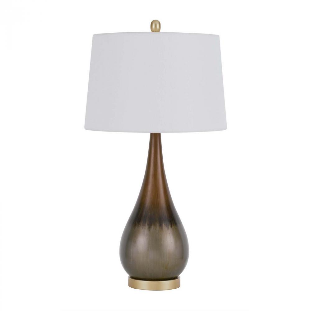 150W 3 way Carmi metal table lamp with hardback taper drum fabric shade