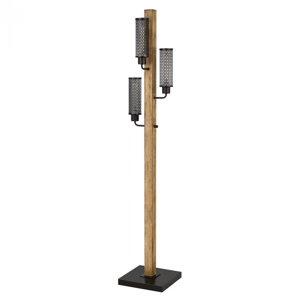 60W x 3 Lenox lantern style rubber wood / metal floor lamp with mesh metal shades