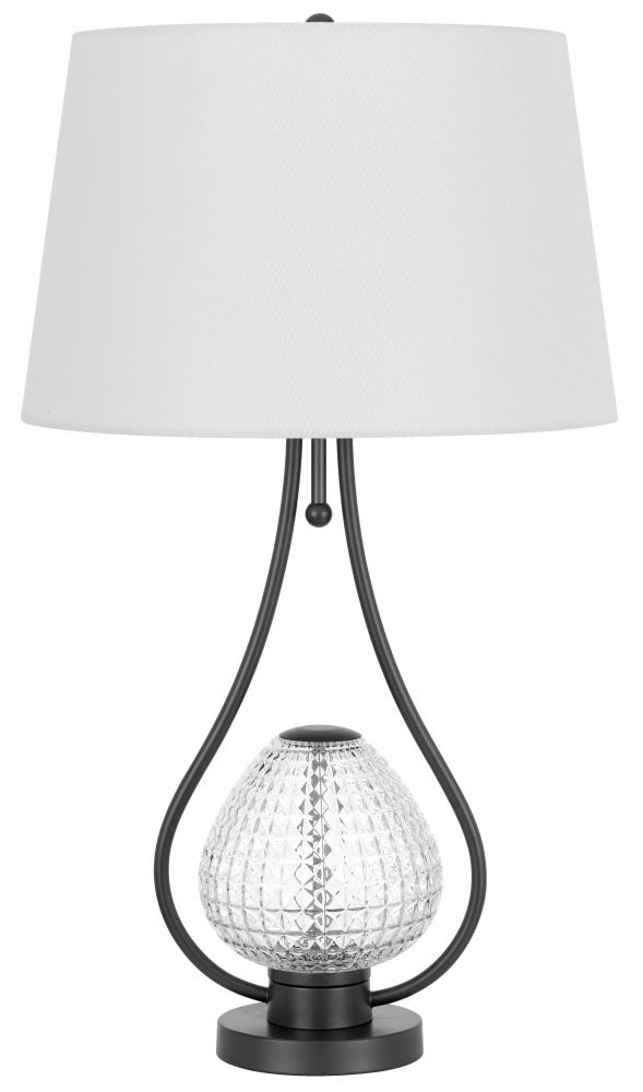 Forssa 100W 3 Way Table Lamp with 2W LED Night Light in Glass and Metal Base.