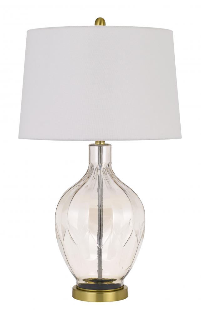 150W 3 way Bancroft glass table lamp with hardback taper drum fabric shade
