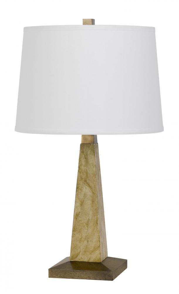 150W 3 way Ravenna resin pyramid design table lamp with hardback taper fabric drum shade