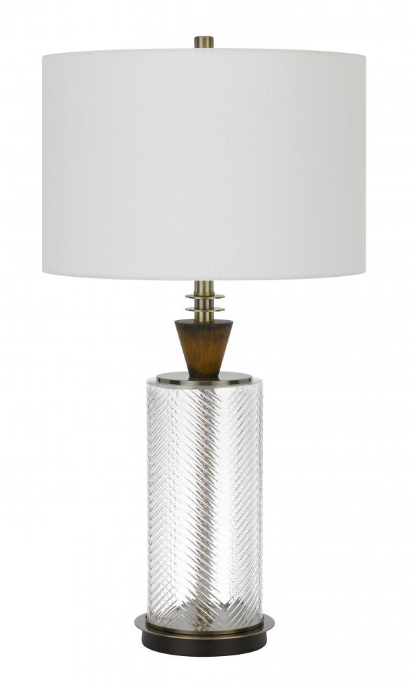 150W 3 way Sherwood glass table lamp with wood font and hardback fabric drum shade