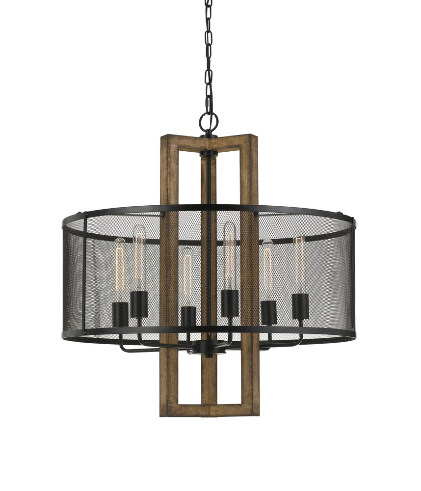 60W X 6 Monza Wood Chandelier With Mesh Shade (Edison Bulbs Not included)
