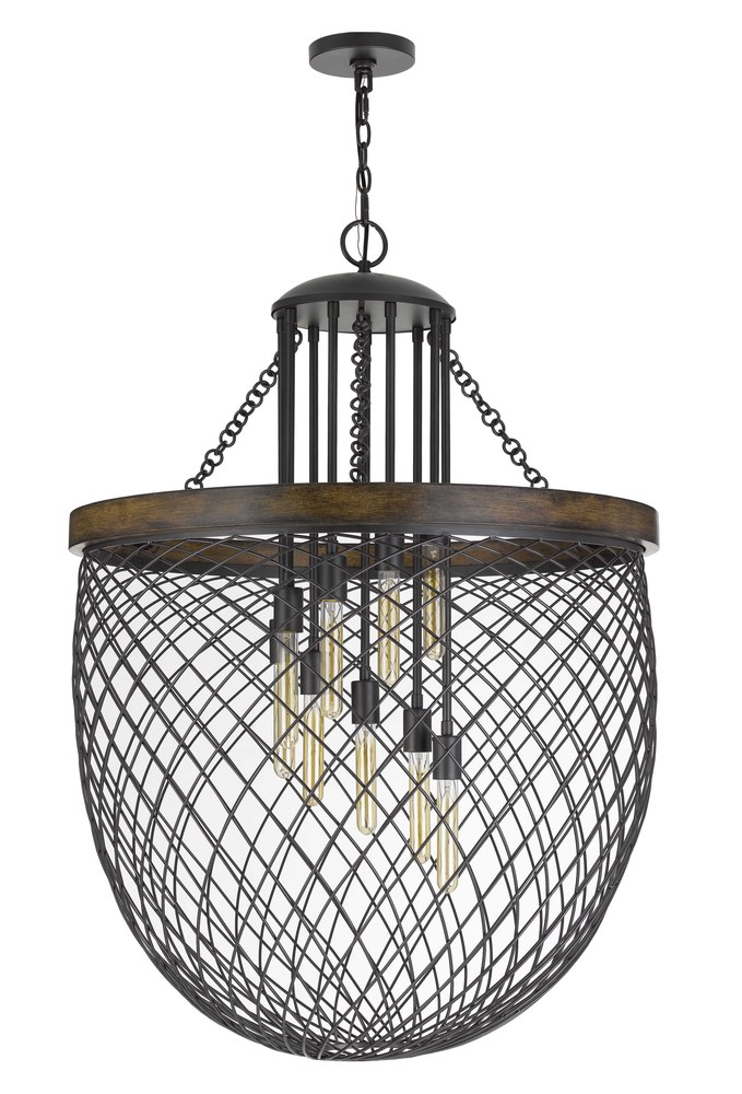 Marion Metal/Wood Mesh Shade Chandelier (Edison Bulbs Not included)