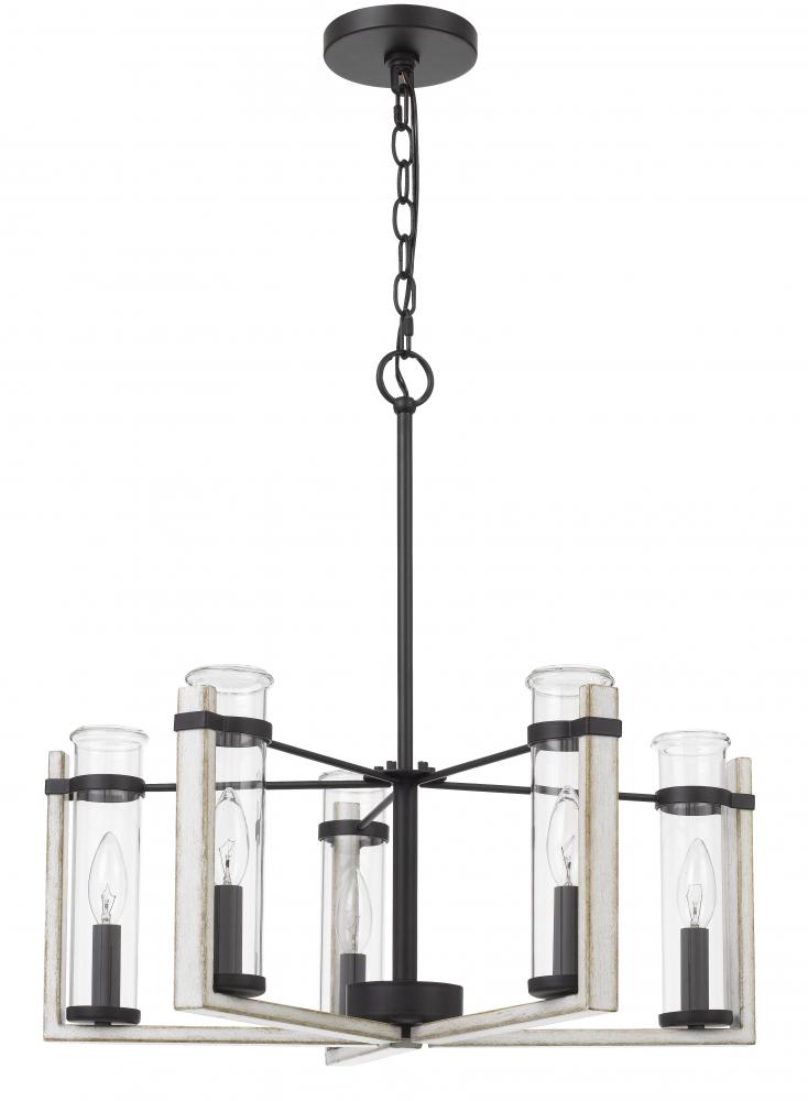 60Wx  5 Olivette metal chandelier with glass shade
