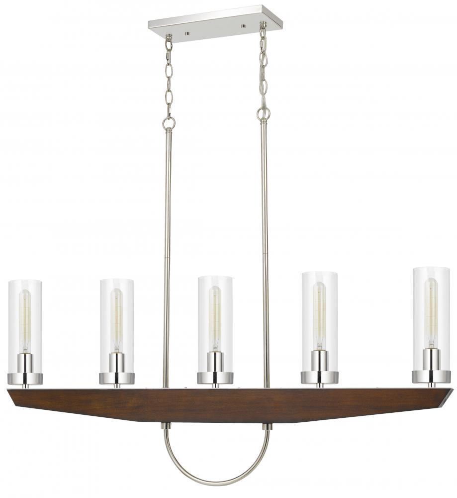 60W x 5 Ercolano pine wood/metal island chandelier with clear glass shade (Edison bulbs NOT included