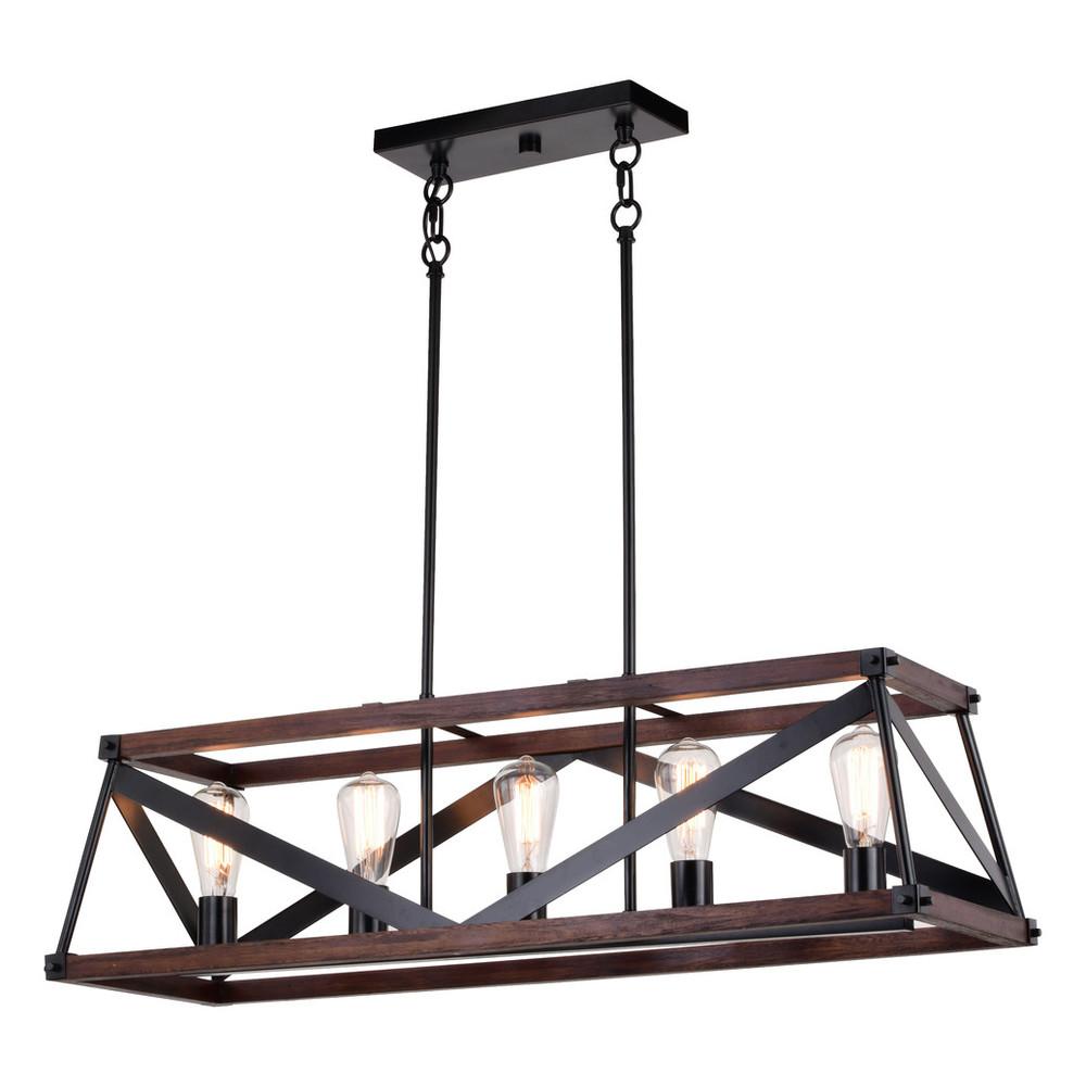 Wade 36-in. 5 Light Linear Chandelier Matte Black and Sycamore Wood