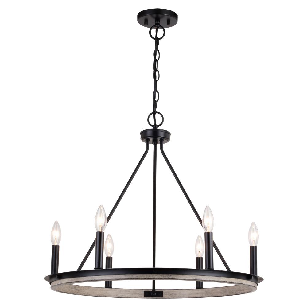 Russel 24.75-in. 6 Light Chandelier Matte Black and Weathered Gray