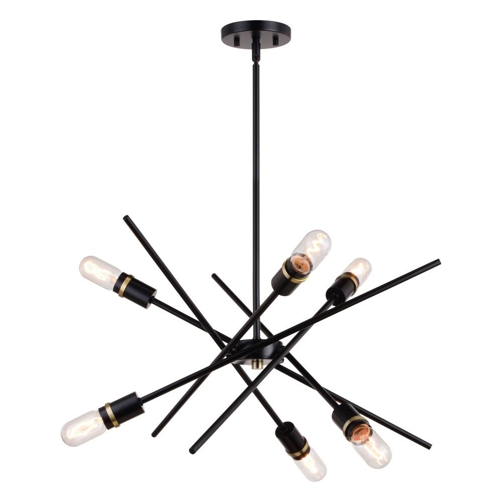 Halsted 24.25-in 6 Light Pendant Black and Satin Brass
