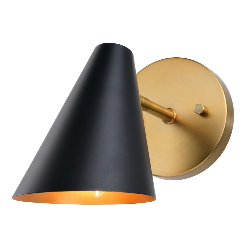 Pryce 4.75-in. Wall Light Matte Black and Satin Brass