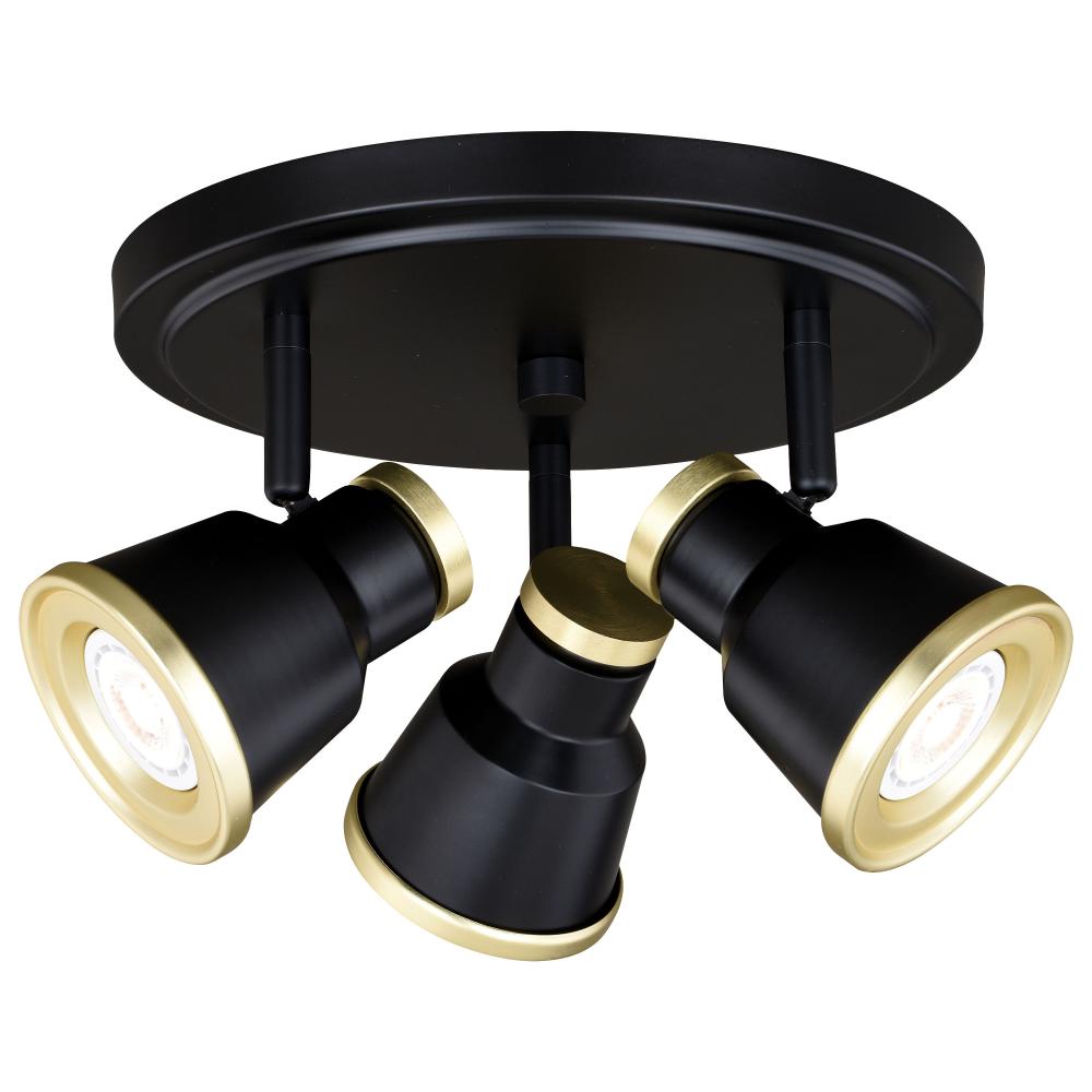 Fairhaven 3L LED Directional Ceiling Light Textured Black and Natural Brass