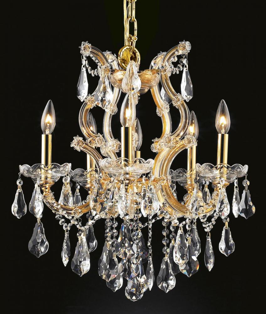 Maria Theresa 6 Light Gold Chandelier Clear Royal Cut Crystal