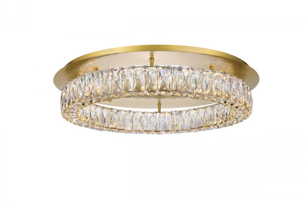 Monroe LED Light Gold Flush Mount Clear Royal Cut Crystal