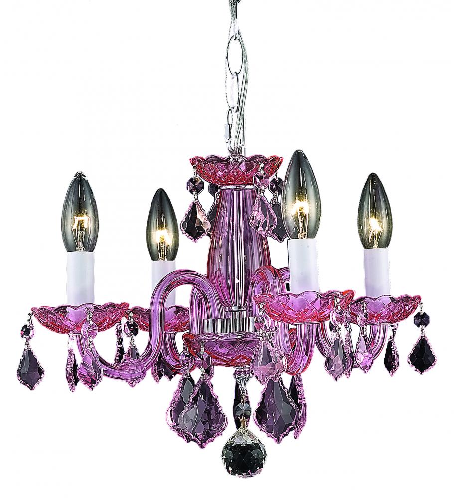 7804 Rococo Collection Hanging Fixture D15in H12in Lt:4 Pink Finish (Royal Cut Pink)