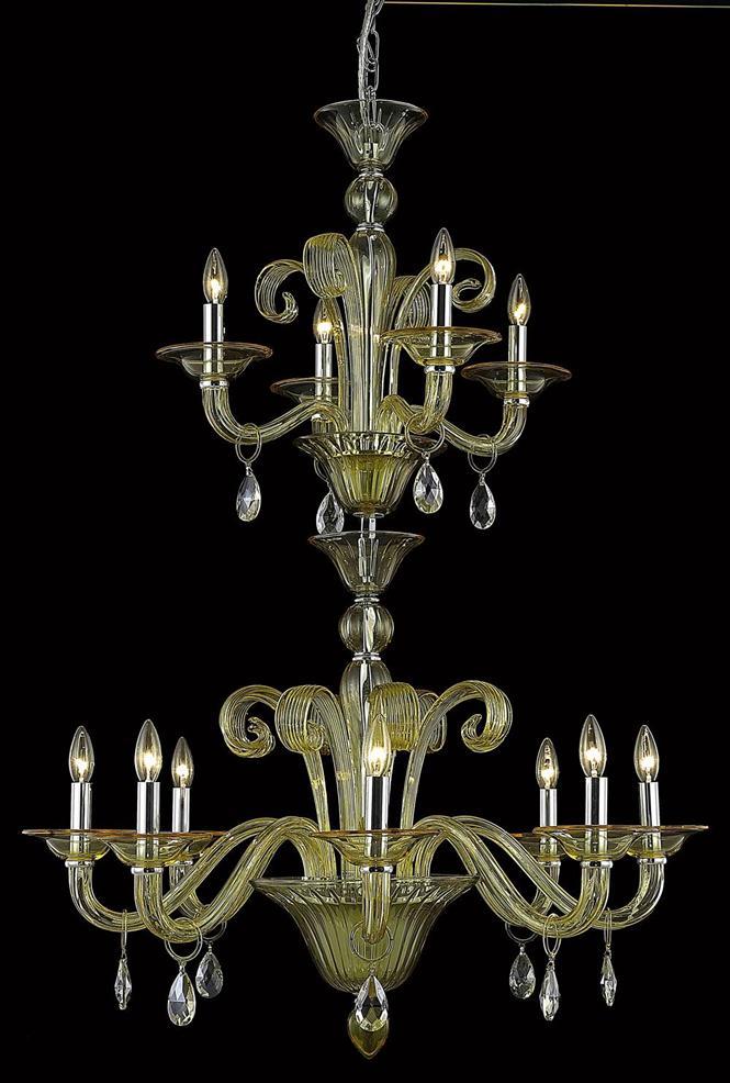 7812 Muse Collection Hanging Fixture D36in H52in Lt:8+4 Yellow Finish (Royal Cut Golden Shadow Cryst