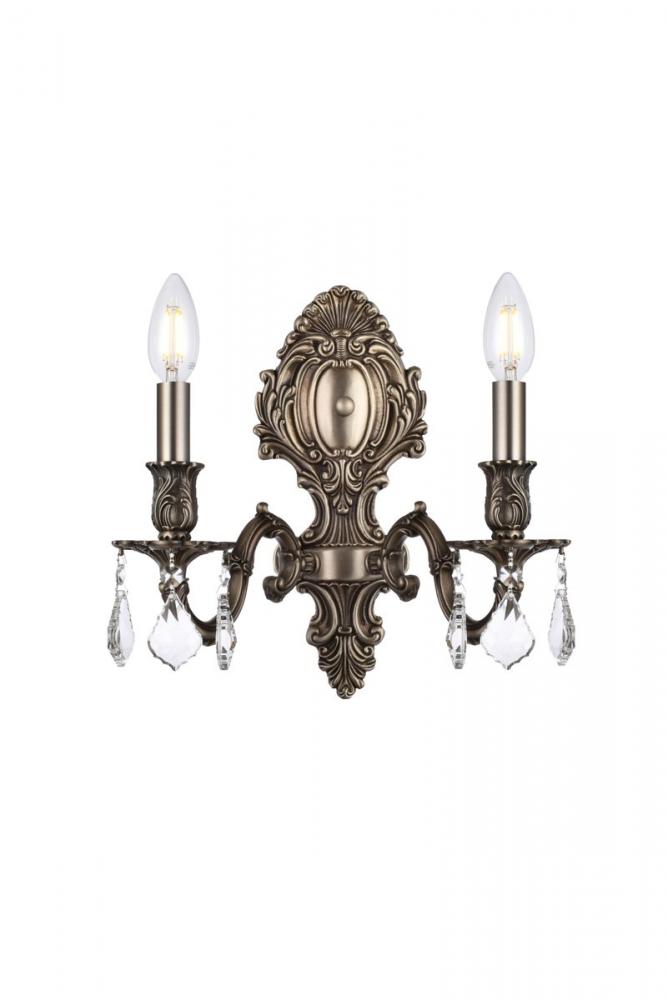 Monarch 2 Light Pewter Wall Sconce Clear Royal Cut Crystal
