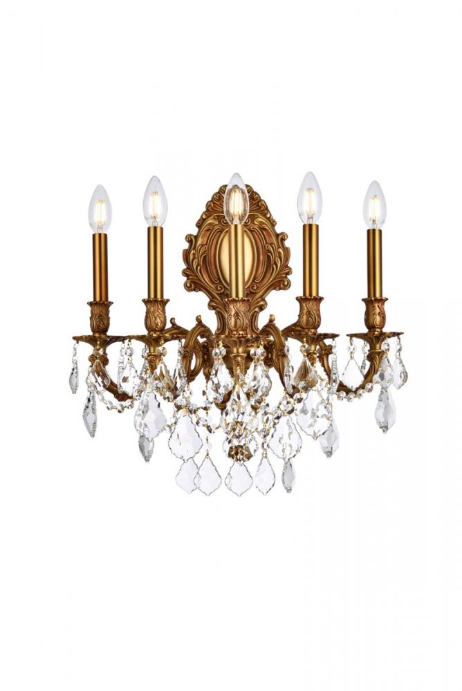 Monarch 5 Light French Gold Wall Sconce Clear Royal Cut Crystal