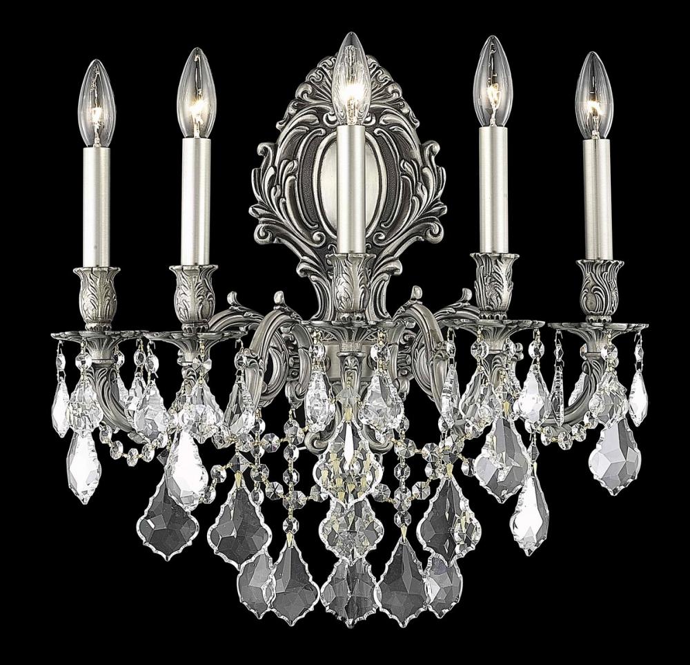 Monarch 5 Light Pewter Wall Sconce Clear Royal Cut Crystal