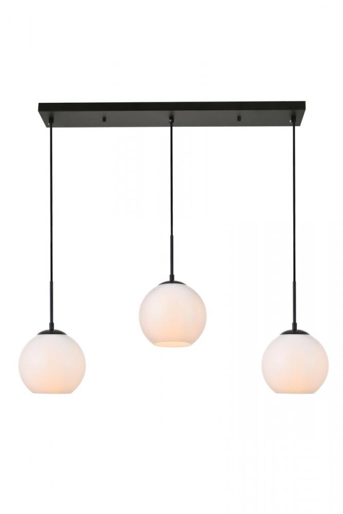 Baxter 3 Lights Black Pendant with Frosted White Glass