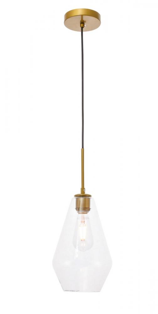 Gene 1 Light Brass and Clear Glass Pendant