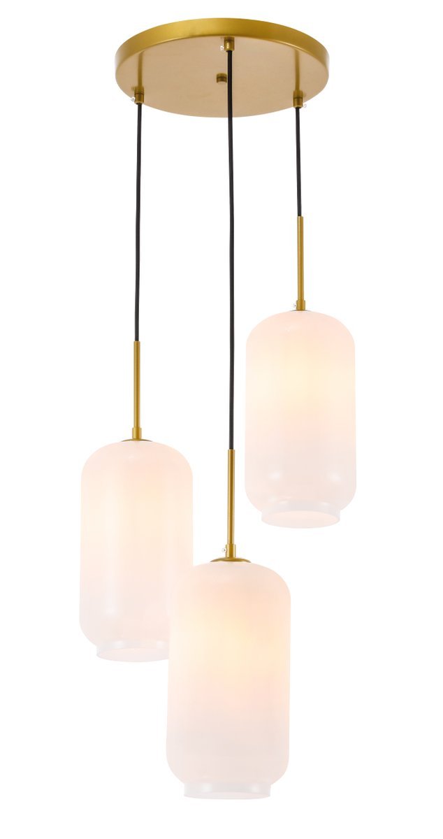 Collier 3 light Brass and Frosted white glass pendant