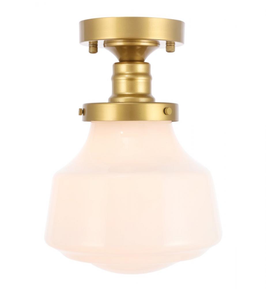 Lyle 1 Light Brass and Frosted White Glass Flush Mount