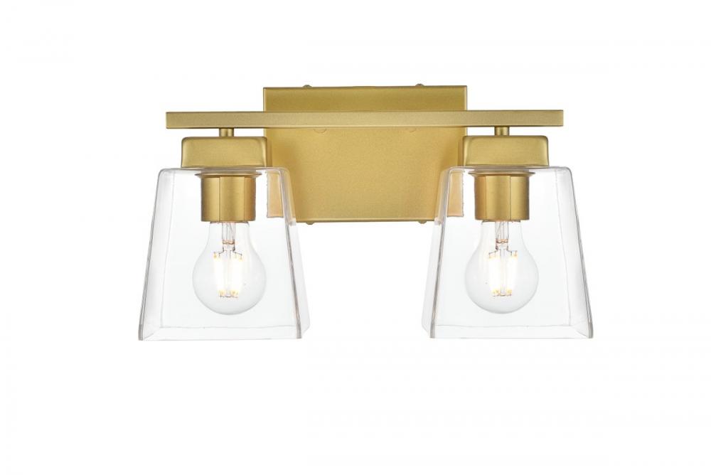 Merrick 2 Light Brass and Clear Bath Sconce