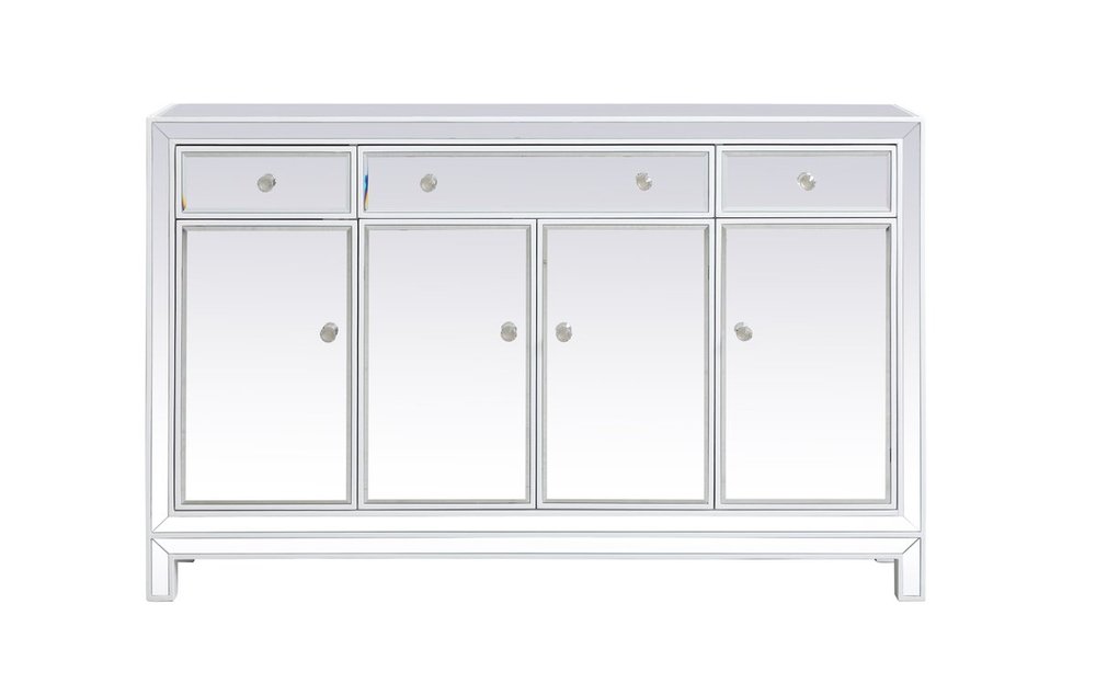 56 Inch Mirrored Credenza in White